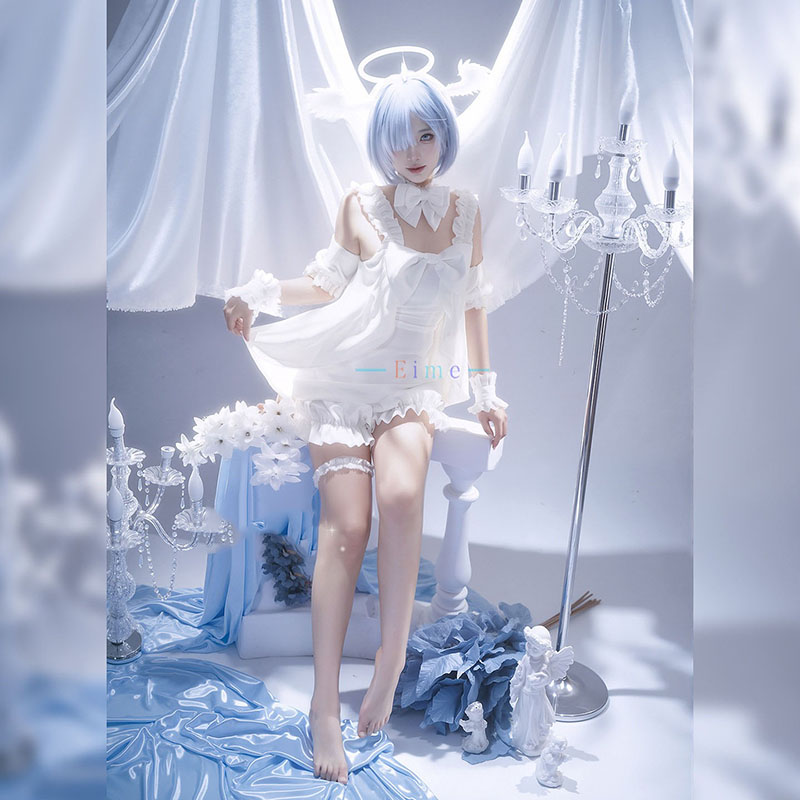 Anime Cosplay Rem - アニメ『Re:Life Zero』のレムのコスプレ衣装。女性向け、キュートなスリーピングパーティー衣装。ハロウィーンやカーニバル、パーティーなどに最適。オーダーメイドも可能。