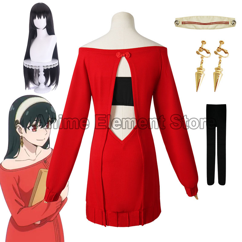 Anime Cosplay Yor Forger - スパイX-女性のための家族のコスプレ衣装,yor forger,赤いセーター,ミニスカート,yor王女のドレス,ハロウィーン,アニメ,カジュアル
