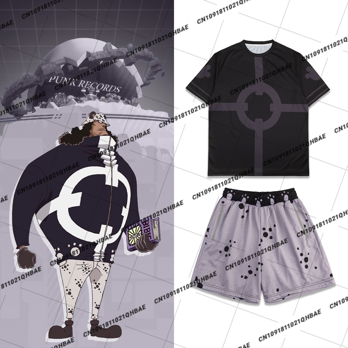 Costume Anime Cosplay - 新しいエッグヘッド島バーソロミュー・クマアニメ愛好家コスプレ衣装男性ファッションレジャースポーツセット特大 Tシャツショーツセット