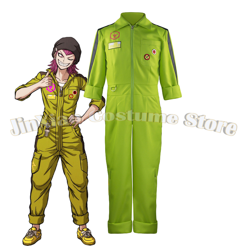 Anime Cosplay Bodysuit - アニメダンガンコスプレ和一蒼田衣装男性女性グリーンメカニックジャンプスーツボディスーツオーバーオールハロウィンパーティー制服スーツ