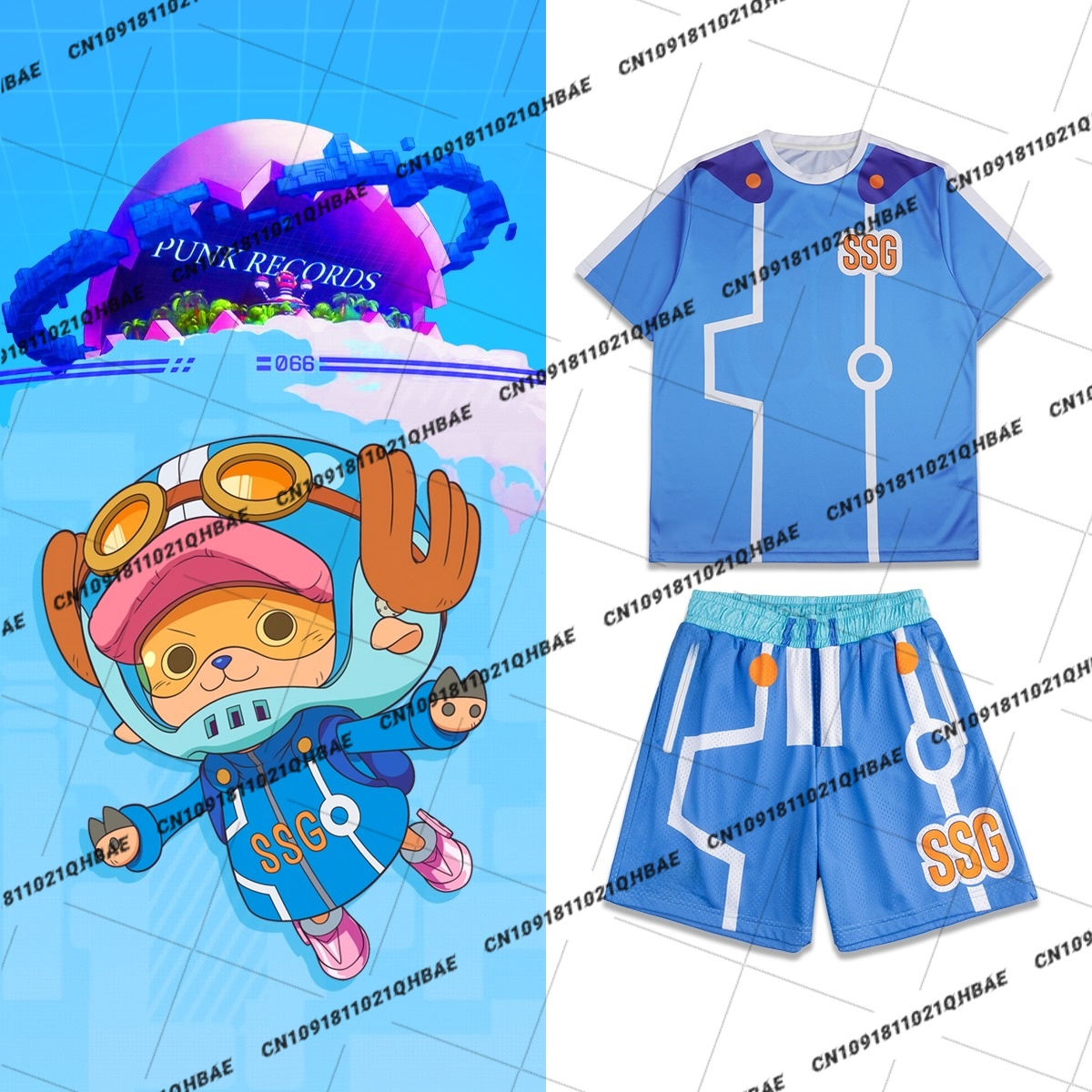 Costume Anime Cosplay - 新しいエッグヘッド島トニートニーチョッパーアニメ愛好家コスプレ衣装男性ファッションレジャースポーツセット特大Tシャツショーツセット
