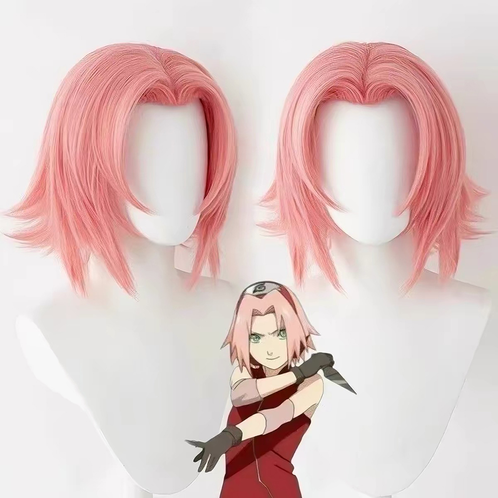 Anime Cosplay Easy - HAIRJOY 人工毛ウィッグ ピンクのハルノ・サクラ風コスプレウィッグ ショートカール、中央分け、ローズネット付き